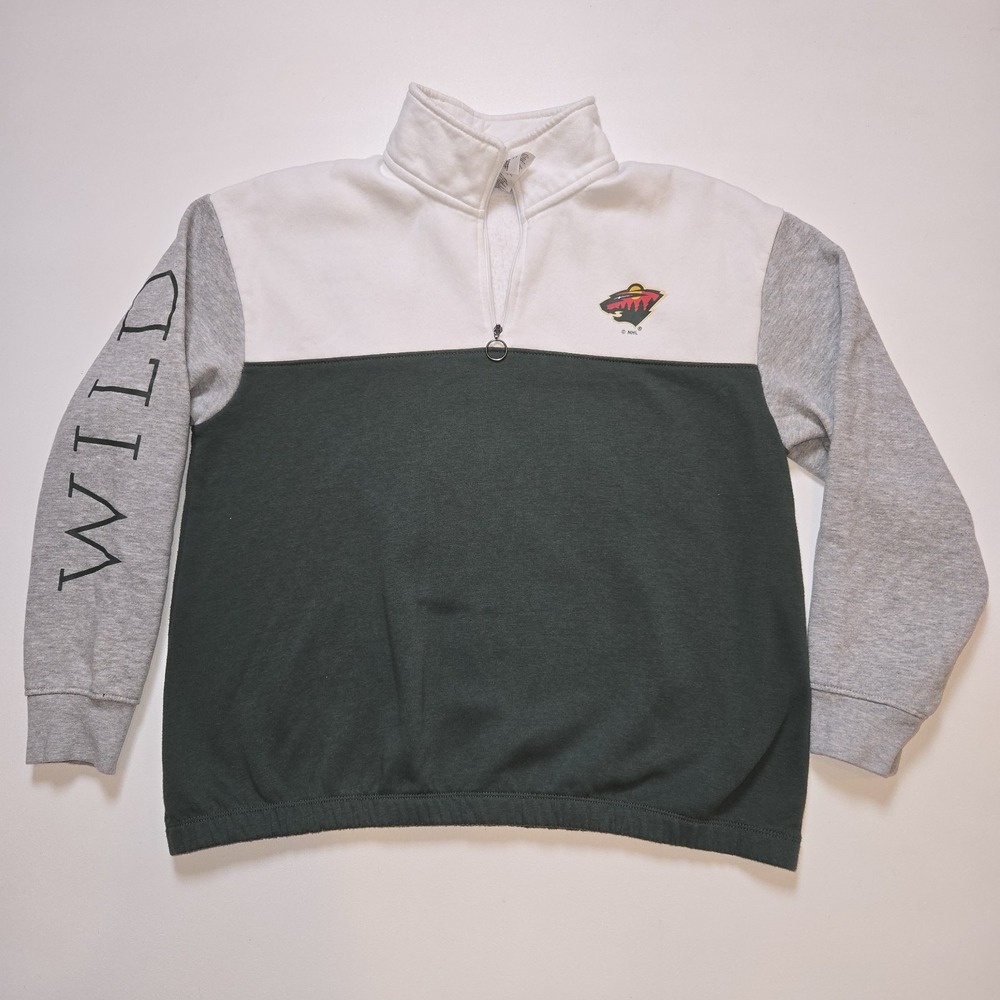 Minnesota Wild NHK Women's Medium Quarter Zip Sweatshirt‎ Green Gray Color block